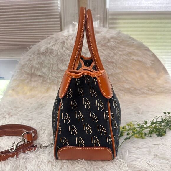 Dooney & Bourke Signature DB Logo Black Canvas & Brown Leather Hand Shoulder Bag - Picture 5 of 12